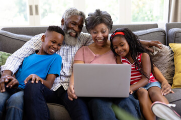 Wall Mural - Senior mixed race couple with their grandchildren