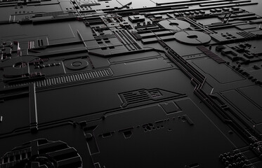Poster - Futuristic Abstract Background with technology circuit board texture. 3d black tech background.