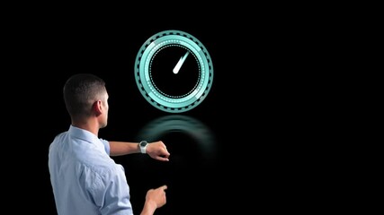 Poster - Caucasian man with his watch on black background