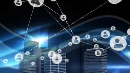 Wall Mural - animation of connectors moving on a blue cityscape