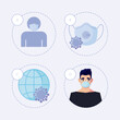 © djvstock - Man with medical mask and icon set vector design