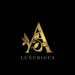 Poster - Golden Letter A Luxury Logo Icon, Vintage Gold E Letter Logo Design Template for luxury brand