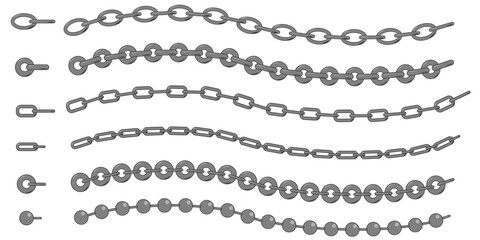 Set of golden and silver chains. vector fittings, sequins, fringe, chain, rope brushes for illustrator , zipper
