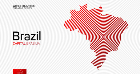 Wall Mural - abstract map of brazil with red circle lines