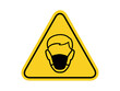 isolated wearing face mask, common hazards symbols on yellow round triangle board warning sign for icon, label, logo or package industry etc. flat   style vector design.
