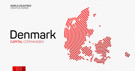 Poster - Abstract map of Denmark with red circle lines