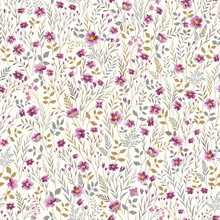 Seamless Floral Pattern With Pink Meadow Flowers