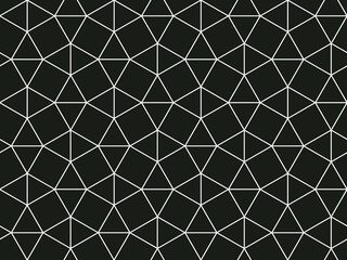 Tessellated repeating mathematical pattern of connected white squares and triangles on a dark gray background, vector illustration