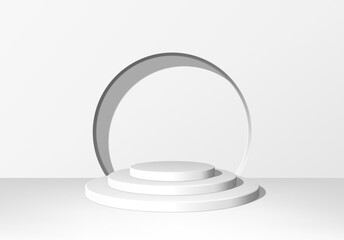 Poster - 3d pedestal or podium with round steps on stage and minimalistic white background