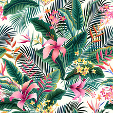 Seamless Floral Tropical Pattern With Hibiscus