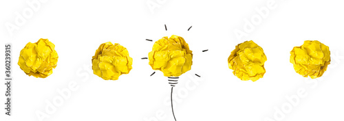 Fotografía Creativity inspiration, ideas concepts with lightbulb from paper crumpled ball