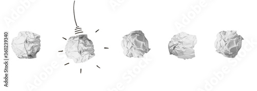 Fotomural Creativity inspiration, ideas concepts with lightbulb from paper crumpled ball