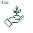 Hand holds tree or plant. Outline vector icon with editable stroke