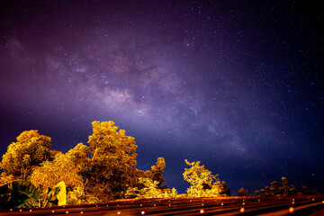 Wall Mural - stars milky way galaxy on nigth sky, milkyway is beauty nebula in universe, light stars on nature bl