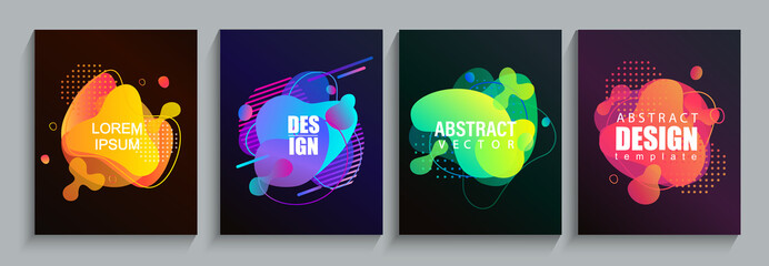 Wall Mural - Set of modern liquid abstract geometric shapes on dark background.Fluid gradient dynamic elements for banner,logo,social post.Template for your design,flyer or presentation,poster.Vector illustration.