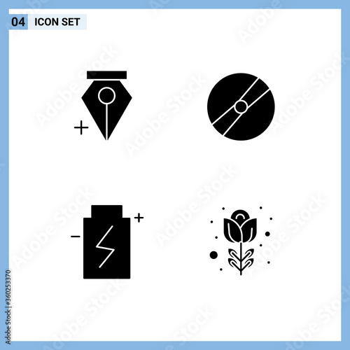 Cuadros en Lienzo Set of 4 Vector Solid Glyphs on Grid for add, eco, cinema, pokeball, energy