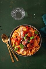 Sticker - spaghetti with meatballs and tomato sauce, italian pasta