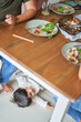 © trevor adeline/Caia Image - Boy playing under dinner table