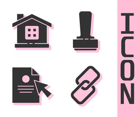 Poster - Set Chain link, House, Document and cursor and Stamp icon. Vector
