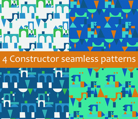Fototapete - Pack of 4 summer vibrant seamless abstract patterns in saturated colors