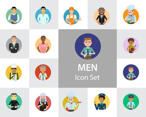 Wall Mural - Men icon set. Teacher, businessman, scientist, engineer, pilot. Occupation concept. Can be used for topics like professional, vocation, uniform, character