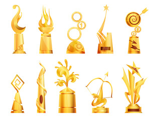 awards and trophy cups. triumph sport awards and prizes, winner trophy gold cup illustration. best c