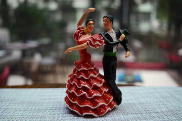 Romantic travel souvenir from Spain of two flamenco dancers, isolated