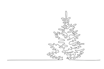 Wall Mural - Pine fir trees in a forest. Continuous one line drawing