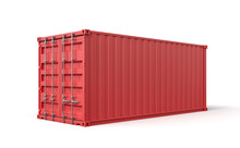 3d Rendering Of Closed Red Cargo Container Isolated On White Background.