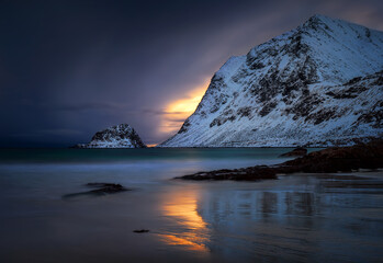 Wall Mural - haukland beach lights