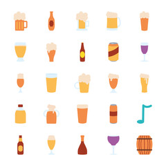 Canvas Print - beer glasses and bottles icon set, flat style