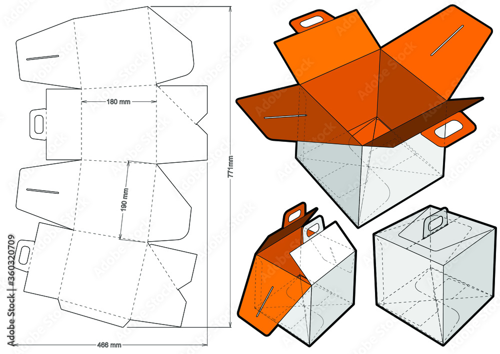 Cake Box With Handle and Die-cut Pattern. The .eps file is full scale ...