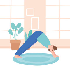 Sticker - woman practicing yoga svanasana pose exercises, healthy lifestyle, physical and spiritual practice