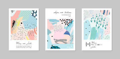 Wall Mural - Collection of creative universal artistic cards. Trendy Graphic Design for banner, poster, card, cover, invitation, placard, brochure, flyer. Vector