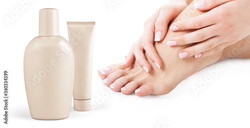 Leinwand Poster Perfect hands touching female feet