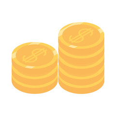 Poster - isometric money cash currency stack of coins isolated on white background flat icon