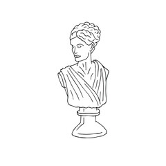 Vector hand drawn doodle sketch antique woman bust statue isolated on white background