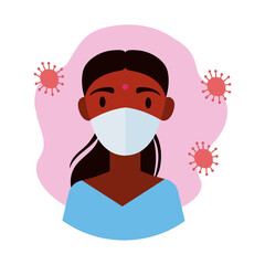 Poster - woman hindu wearing medical mask block style