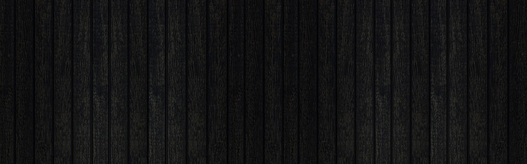 Wall Mural - Panorama of Black wood texture background. Abstract dark wood texture on black wall. Aged wood plank texture pattern in dark tone