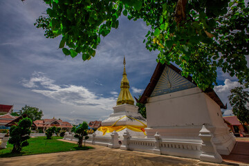 Background of an important tourist attraction in Khon Kaen, where tourists come to see the beauty always (Phra That Kham Kaen) is an old pagoda and has a beautiful golden yellow color, in Thailand