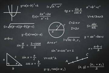 Chalkboard with science mathematics formulas