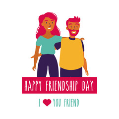 Canvas Print - happy friendship day celebration with couple pastel hand draw style