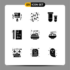 Set of 9 Modern UI Icons Symbols Signs for chinese food, develop, potion, coding, c