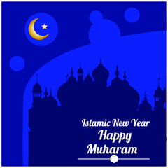 Wall Mural - Islamic new year Happy Muharram illustration background. Muslim community festival, poster, banner.