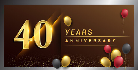 40th years anniversary celebration logotype. anniversary logo with golden color, balloon and confetti isolated on elegant background, vector design for celebration, invitation card, and greeting card