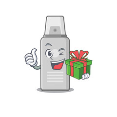 Sticker - Shaving foam cartoon character concept with a big gift box