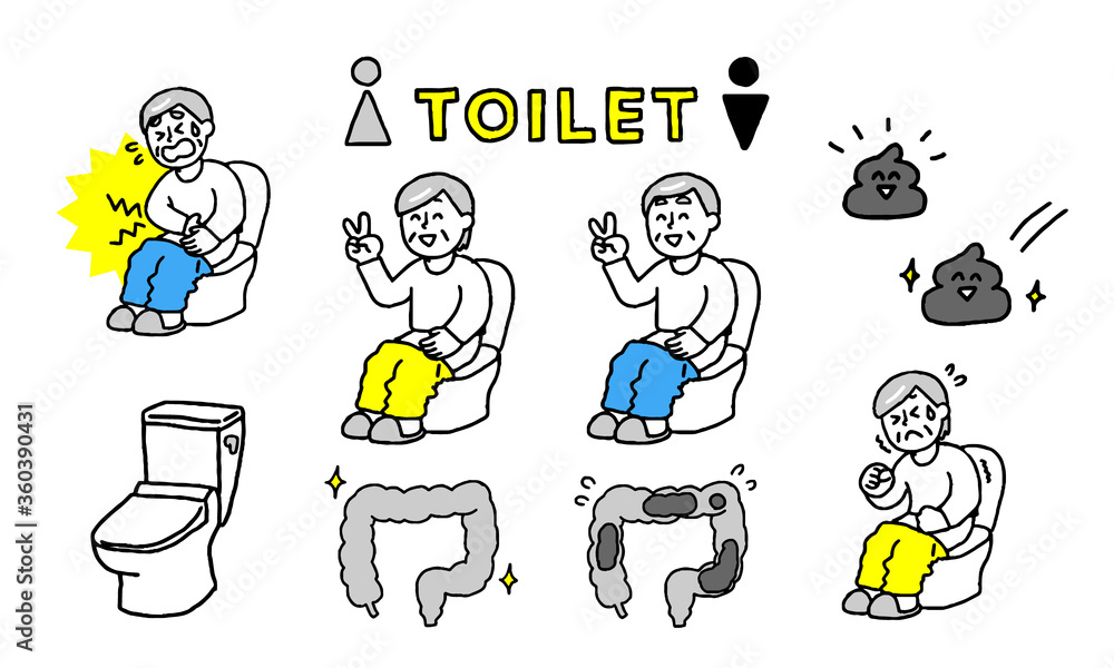 トイレで排泄するシニア男性女性イラストセット シンプル Wall Mural マメハル