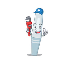 Sticker - cartoon mascot design of mascara as a Plumber with tool