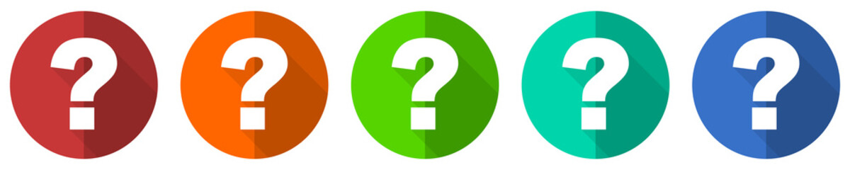 Fototapete - Question mark icon set, red, blue, green and orange flat design web buttons isolated on white background, vector illustration