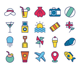 Poster - bundle of summer vacations set icons